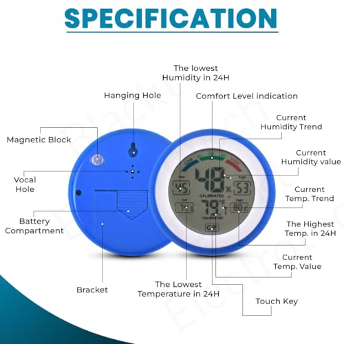 Image of Blackt Elecrotech BTHT1 Digital Weather Station with Temperature Sensor & Hygrometer | Indoor Thermometer with Humidity Meter, Touch Display & Comfort Indicator