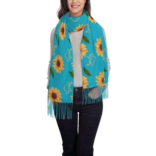 Smile Face Sunflower Print Scarf For Women Printed Scarf Fall Winter Fashion Fringed Shawl - Main Image