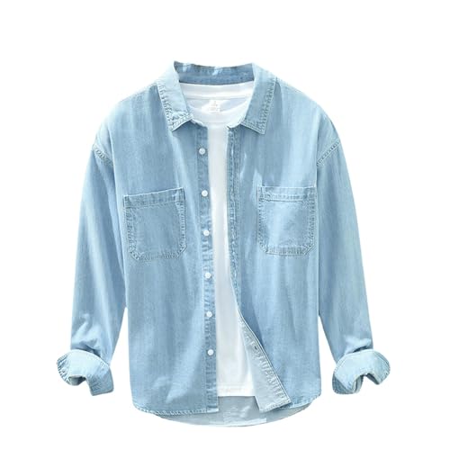 Chemise de travail coton homme manches longues style japonais jeans coupe droite