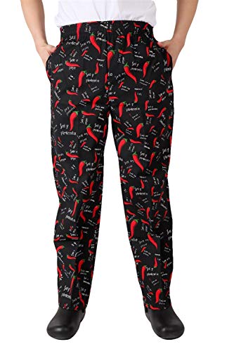Oncefirst Men's Chef Pants Print Design Cargo Style Chef Pant Red Chilli XX-Large