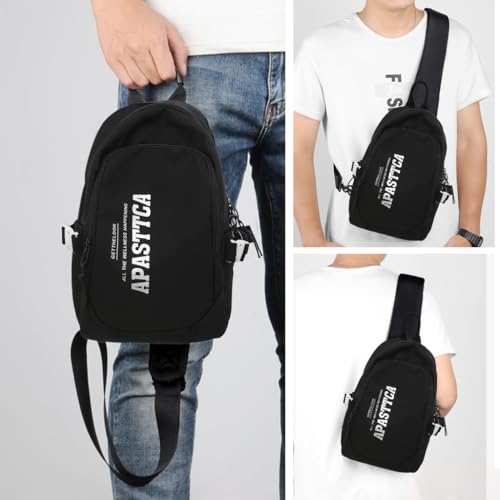 Image of GUSTAVE Sling Bag for Men Fashion Nylon Crossbody Bag with Handle Lightweight & Durable Outdoor Lightweight Item Bag for Travel, Strolling, Hiking, Camping, Commuting, Black, 20x12x31cm