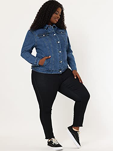 uxcell Women's Plus Size Jean Jacket Stitching Button Front Washed Western Outfit Denim Jacket3
