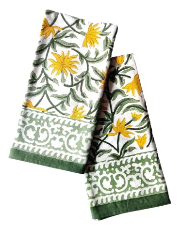 Atosii 'Tropical Summer' Home Linen 100% Cotton Cloth Dinner Napkins - 20 X 20 Inch (Green) Oversized - Set Of 4 - Handmade Floral Block Print- Soft & Durable Designer Napkins #TOP1