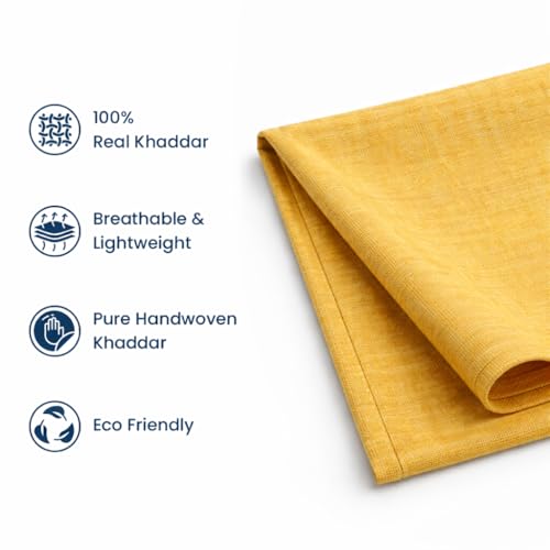 Image of Unstitched Cotton Fabric for Men and Women - Light Weight Trending Self Pattern Khadi Cotton Fabric Material (3.5 Meter, Lemon)