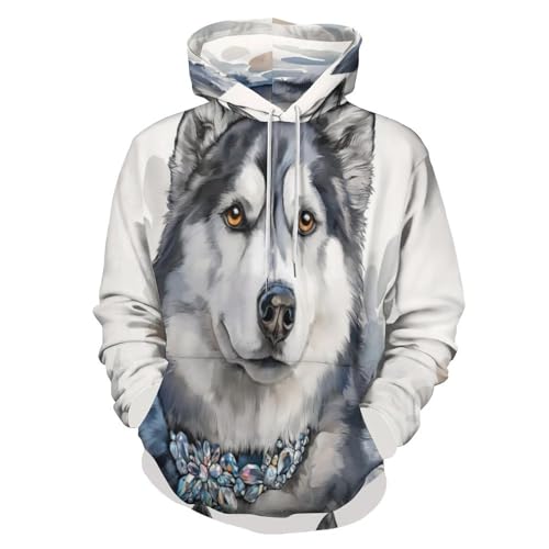 Pull Malamute d'Alaska idée cadeau originale homme sweatshirt blanc motif animalier