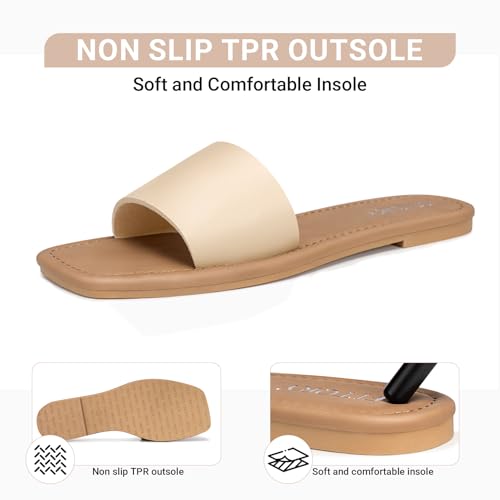 Image of FITORY Women's Slide Sandals Fashion Square Open Toe with Cushioned Footbed Slippers for Beach Size