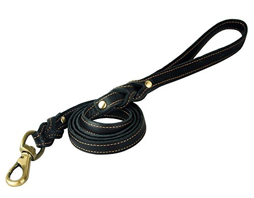 Rantow Durable Braided Soft Strong Leather Pet Cat Dog Leads 4ft Long by 3/5 Inch Wide Dogs Training Lead Walking Leash (Negro)