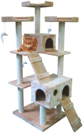 Cat Tree House 73" Scratching Post Large Pet Kitten Condo Furniture Beige 6ft