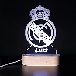 Lamparas Personalizadas Regalos Real Madrid Barcelona Atletico - Futbol Lampara Personalizada - Regalo Comunion Cumpleaños Niño Niños adolescente Mesa de Noche Luz infantil futbolistas Originales fc nocturna (REAL MADR1D)