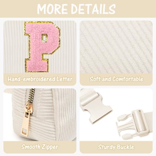 Image of Gitus Gifts for Teen Girls 10-12 12-14 14-16 16-18 Birthday Gifts for Girls Women Sister Teacher Initial Belt Bag Fanny Pack Crossbody Bags for Teen Girl Gifts Trendy Stuff Travel Essentials (Ivory-P)