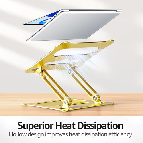Image of Urmust Laptop Notebook Stand Holder Adjustable Laptop Stand Portable Computer Riser Compatible with MacBook Air Pro HP Dell XPS Lenovo All Laptops 10-15.6 inch(Gold)