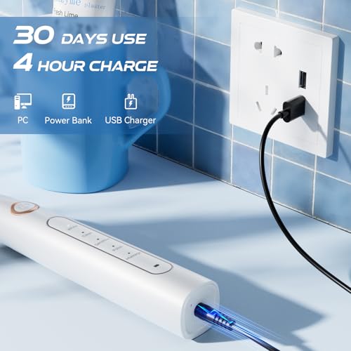 Image of YUNCHI Electric Toothbrush for Adults, Sonic Toothbrush, Rechargeable Electric Toothbrush with 8 Brush Heads,5 Modes & 2 Minutes Smart Timer,Waterproof,330 Battery Days, White