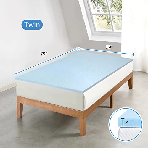 Blkmty Mattress Topper Twin Mattress 2 Inch Bed Topper Ventilated Memory Foam Mattress Topper Cooling Gel Infusion Cooling& Breathable Soft Mattress In A Box, Blue #TOP5