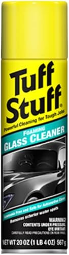 Tuff Stuff Limpiador de vidrio espumoso para ventana de vidrio de automóvil, brillo sin rayas, acción de espuma de limpieza profunda, seguro para