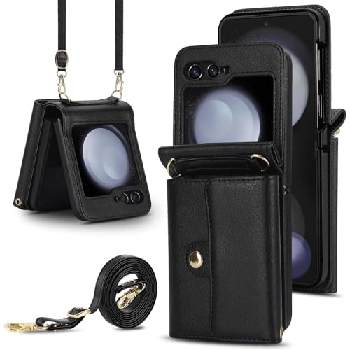 Eviter les chutes du Galaxy Z Flip6 avec cette coque en cuir lanière portefeuille