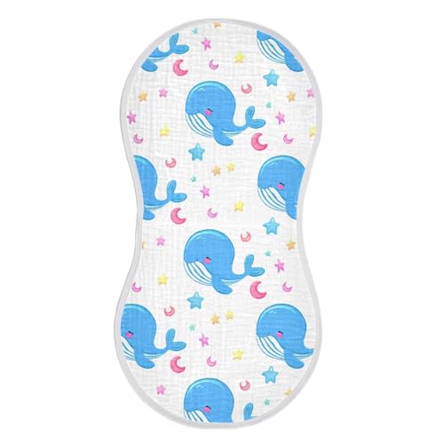 MCHIVER Whale Star Moons White Baby Burp Cloths Cotton Washcloths Absorbent Soft Burping Rags for Baby Girl Boys Burpy Cloth Bib 4 Pack