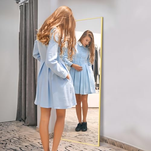 Weare Home Espejo de Cuerpo Entero 147x44 cm, de Pie y Pared, Marco de Aluminio Aleado y Soporte, Dorado - imagen 5