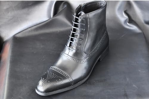 Men's Oxford Chelsea Toe Lace-Up Boots - Leather Motorcycle Ankle Dress Ankle Combat Boots with Zipper3