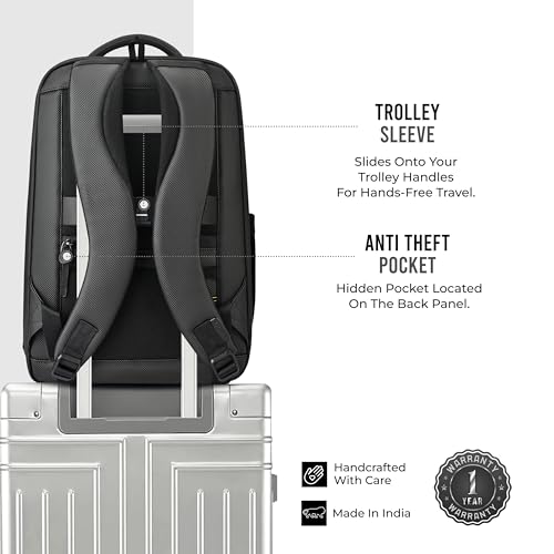 Image of Gear 9 to 5 17 inch /25L Medium Water Resistant Faux Leather Anti Theft Laptop Backpack | Casual Backpack | Travel Backpack for Men /Women (Black - Black)