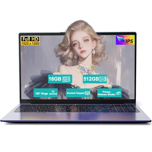 15.6-Laptop AMD Ryzen 5 (Up to 3.7GHz), 16GB RAM 512GB SSD, FHD Display, Radeon Vega 8 Graphics, 65W Fast Charging, USB3 & Type-C, BT5.0 HD Camera, Win 11 Notebook for Students, Business, Home Office