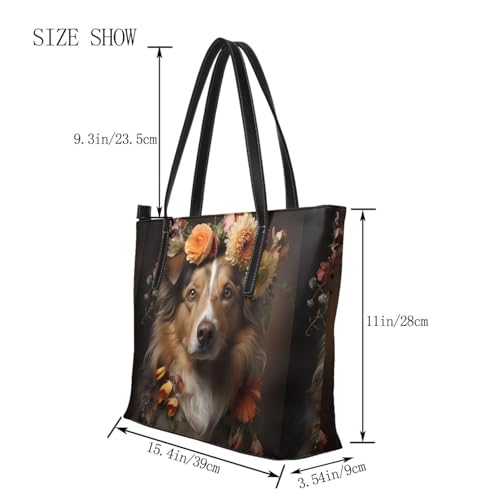 Dog Girl with Flowers Stylish Waterproof Handbag for Women - Lightweight Travel Tote with Double-Sided Digital Print, Large Capacity2