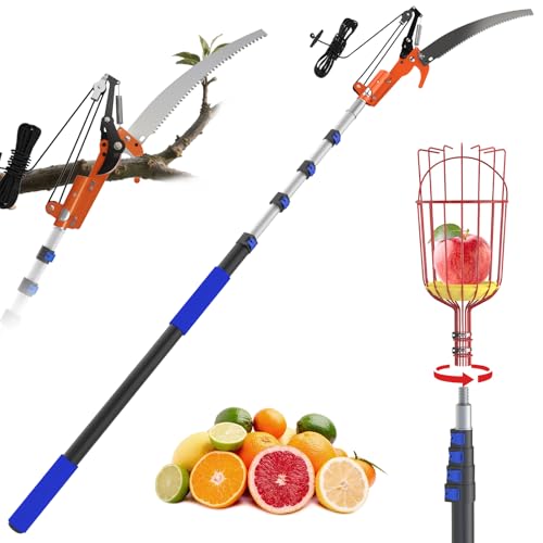 SKGPOLE 26FT Reach Pole Saw, Telescoping Tree Trimmer with 5-20FT Extension Pole, Sharp Steel Blade and Scissors, Fruit Picker, Extendable Long Handle Tree Pruner for Yard Garden Trees Palms Shrubs