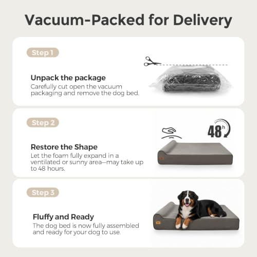 Image of Sytopia XXL 35D Memory Foam Dog Bed for Extra Large Dogs - 7 inch Thick Orthopedic Pet Couch for Seniors and Big Breeds up to 150 Pounds, with Waterproof Liner & Washable Cover, 50 inchx 34 inchx 7 inch, Dark Grey