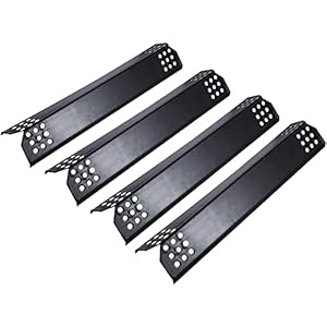 Unicook Porcelain Grill Heat Plate 14.56″ L, Gas Grill Replacement Parts, 4 Pack Grill Heat Shield Tents, Grill Burner Cover, Flavorizer Bars, Flame Tamer for BBQ Gas Grill