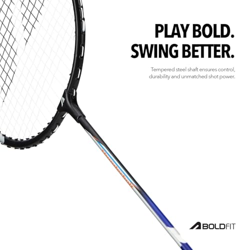 Image of Boldfit Badminton Rackets Aluminium Badminton Racket with Full Cover Bag Standard Shuttle Bat Match Shuttle Bats Lightweight Badminton Shuttle Bat Thunderbolt - Blue Set