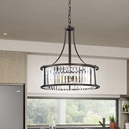 3-Light Crystal Chandeliers Round D18.11 Oil Rubbed Bronze Modern Farmhouse Pendant Lighting Hanging Ceiling Lights Fixtures For Dining Living Room Kitchen Island #TOP2