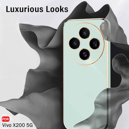Image of TheGiftKart Luxurious Golden-Plated Back Cover Case for Vivo X200 5G | Raised Lips for Camera & Screen Protection | Shockproof Design | Stylish Back Cover Case for Vivo X200 5G (TPU, Green)