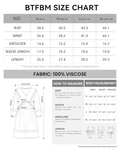 Image of BTFBM Women Casual Spring Summer Dresses V Neck 3 /4 Long Sleeve Ruffle Floral Flowy Boho Babydoll Mini Short Beach Dress
