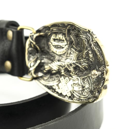 Leather belt with brass buckle Viking warship Drakkar; warrior belt buckle; Scandinavian belt buckle; Nordic military buckle;4