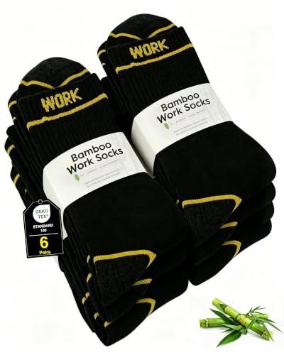 Chaussettes de travail éponge en bambou anti-odeurs lot de 6 paires noir