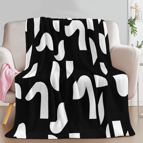 Fleece Kuscheldecke, Weich Wohndecke Modern Elegant Kunst Buchstabe Tagesdecke für Kinder Mädchen Jungen Jugendliche - überwurfdecke Schwarz-Weiß Decke für Sofa Couch & Bett, 100 x 130 cm