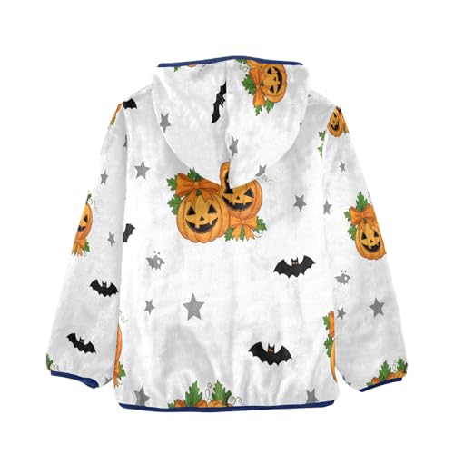 Halloween Pumpkins Bats Stars Background Toddler Fleece Jacket Girl Boys Hooded Fleece Jacket2
