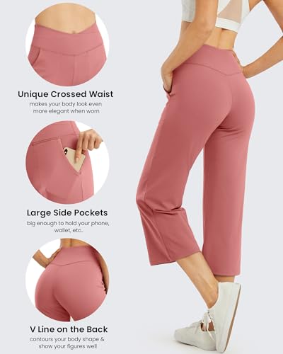 Image of G4Free Capri Pants for Women Wide Leg Yoga Dress Capris with Pockets Cross Loose Casual Work Crop Pants