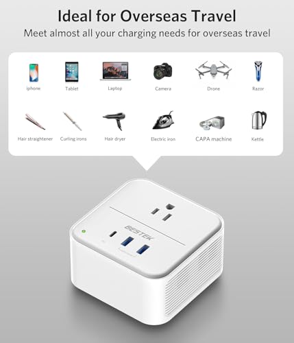 BESTEK 2000W Voltage Converter US to Europe 220V to 110V Converter Pure Sine Wave with PD 35W USB-C for Hair Dryer/Curling Iron/Phone Travel Adapter for Europe/Italy/France (White) 6