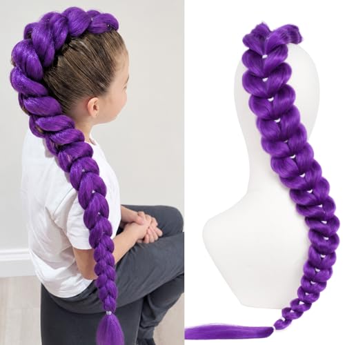 30 Inch Purple Braiding Hair Ponytail Extensions Synthetic Long Classic Deep Purple Braid for Festival Party Cosplay Wide & Flat Design for Seamless Fit 100g Pre-Braided Lightweight