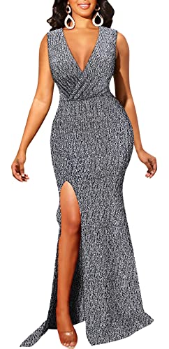 Image of Formal Long Sleeve Dress for Women Sequin Bodycon Ruched Sparkly Dresses