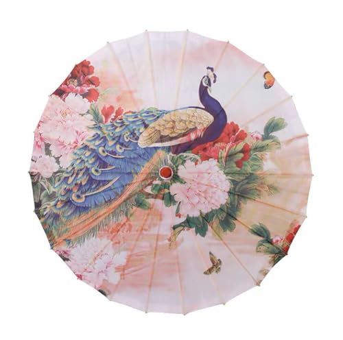 Bestage 32" Chinese Japanese Handmade Cloth Parasol Umbrella,Peacock Decoration Art Dance Classical Umbrella for Wedding Parties Photography Costumes Cosplay（1 PCS