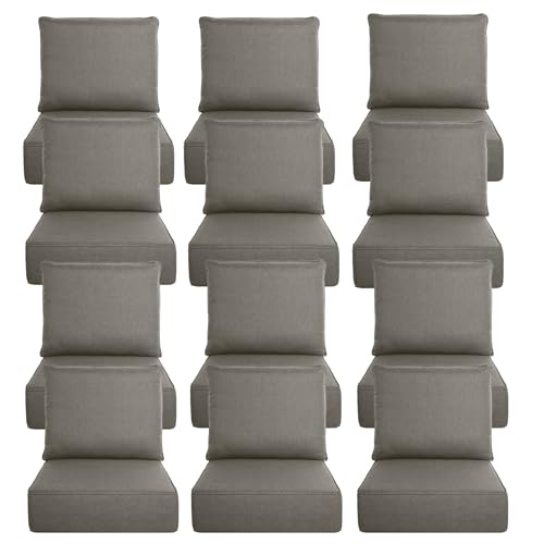 Image of Luxury 6 inch Thick Outdoor Cushion Set 12 - 22x24 Patio Furniture Cushions with 28D High-Density Foam, Water-Resistant & Fade-Resistant Fabric, Removable Covers for Patio Furniture Sofa Couch -Grey