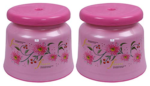 Image of Heart Home Round Strong Plastic Stool or Bathroom seat (Pink)- Pack of 2