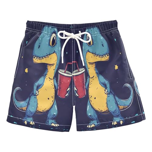 Jucciaco Boys Swim Trunk Quick Dry Beach Board Shorts Cartoon Dinosaur Drink Cute Swimwear for Kids