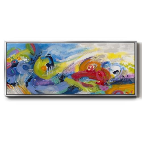 Renditions Gallery Abstract Floater Framed Wall Art Colorful Depiction of Racing Forms Wall Decoration Prints & Paintings for Bedroom Office Kitchen - 8"X20" SILVER Frame GAL027