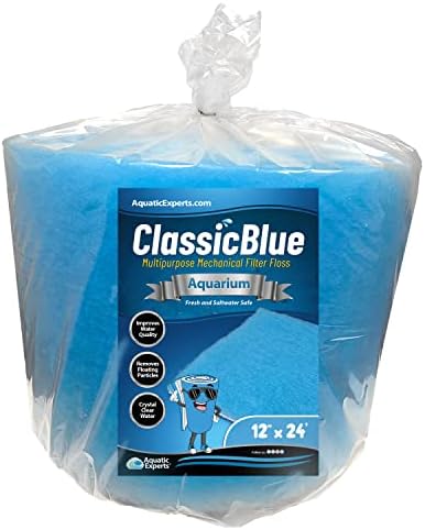 Aquatic Experts Classic Bonded Aquarium Filter Pad - Blue and White Aquarium Filter Media Roll Bulk Can Be Cut to Fit Most Filters, Made in USA (12" by 24 Feet by 3/4" Thick)