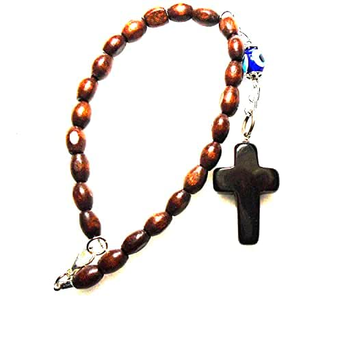 Rear view mirror cross charm, car Evil eye protection, obsidian cross Handmade