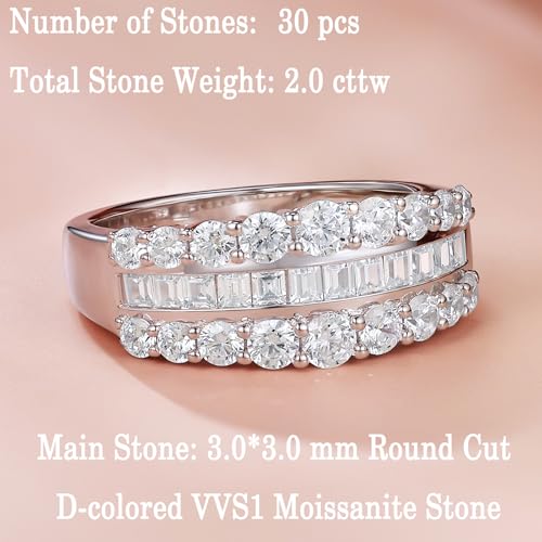 Newshe Jewellery Wide Moissanite Wedding Bands for Women Engagement Rings 925 Sterling Silver Emerald Eternity Ring Round Size 5-103
