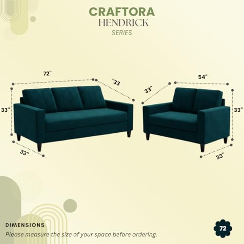Image of Hendrick Plush Velvet 3 Seater + 2 Seater Sofa Set | Silken Velvet Suede Upholstery | Designer Sofa Set for Living Room & Office Spaces (Green Teal)