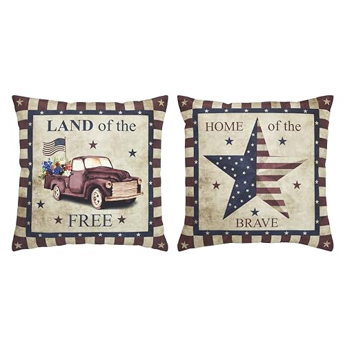 Vhcbrandsfreeandbravepillowcoversetof220x20decorativepatrioticthrowpillowcoversusaamericanadecorforindependancedayand4thofjulyinsertsnotincluded  Urban Country Home Decor Vhc brands free and brave pillow cover set of 2 20×20 decorative patriotic throw pillow covers usa americana decor for independance day and 4th of july inserts not included  urban country home decor